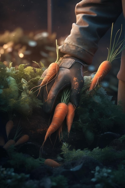 Uma pessoa segurando um monte de cenouras em suas mãos generativa imagem ai