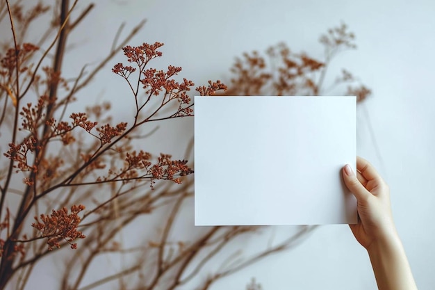 uma pessoa segurando um pedaço de papel na frente de uma planta