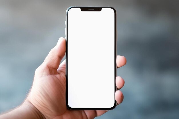 Foto uma pessoa segurando um telefone celular com uma tela branca