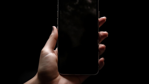 Uma pessoa segurando um telefone com a tela mostrando as costas da mão.