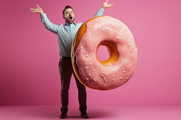 Uma pessoa segurando uma caixa de donuts com um sorriso