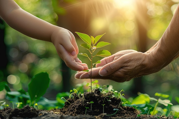 Uma pessoa segurando uma pequena planta em suas mãos