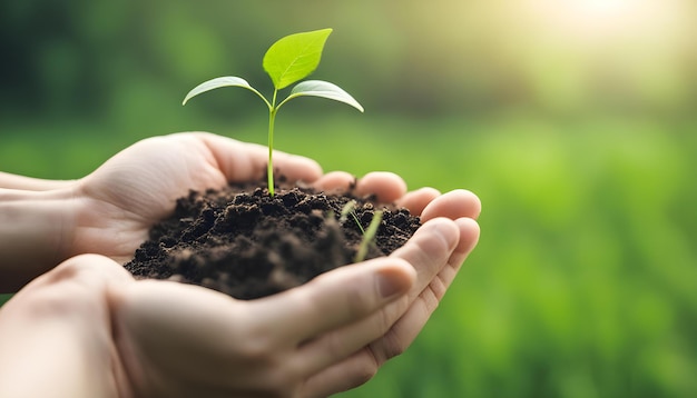 uma pessoa segurando uma planta em suas mãos