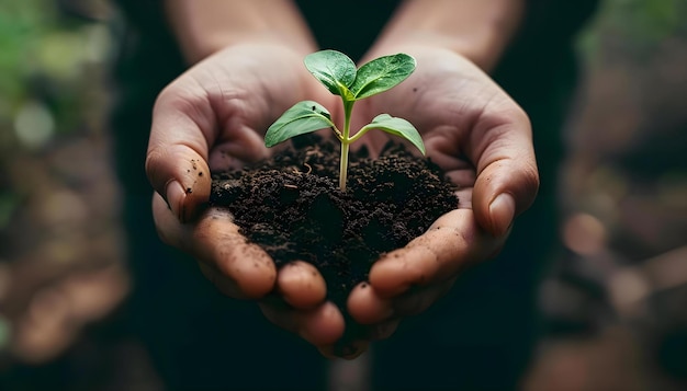 uma pessoa segurando uma planta em suas mãos