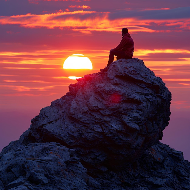 Uma pessoa sentada numa rocha