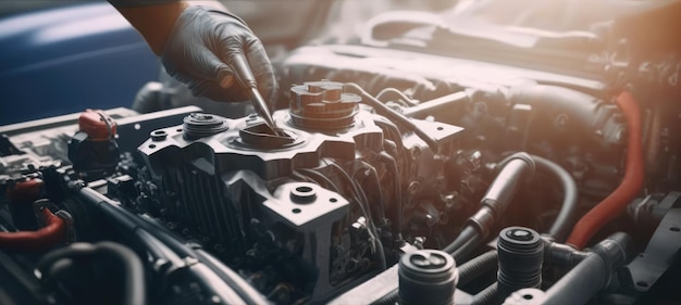 Uma pessoa trabalhando em um motor de carro