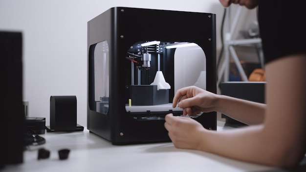 Uma pessoa trabalhando em uma impressora 3D