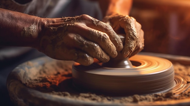 Uma pessoa trabalhando em uma roda de oleiro