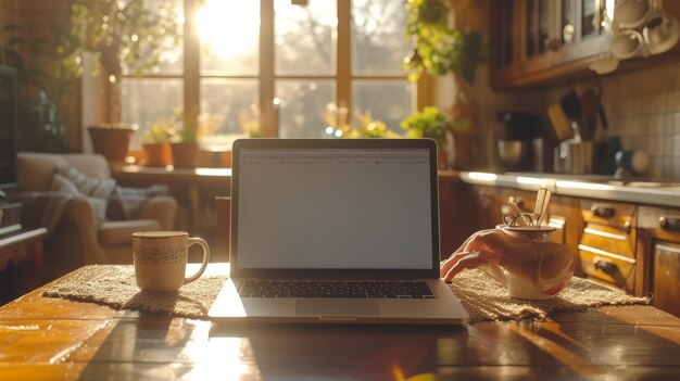 Uma pessoa usando um laptop em um escritório caseiro aconchegante