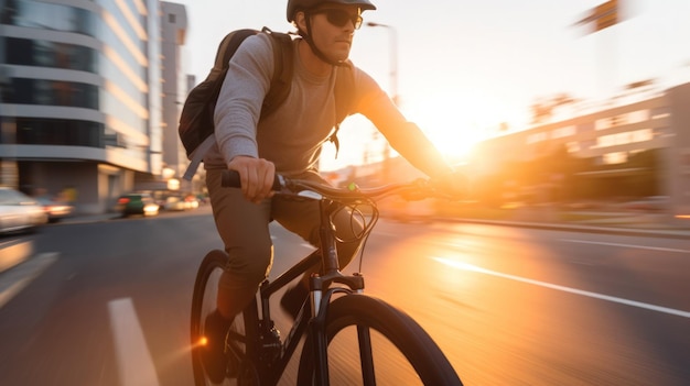 Uma pessoa usando uma bicicleta para ir a algum lugar da cidade