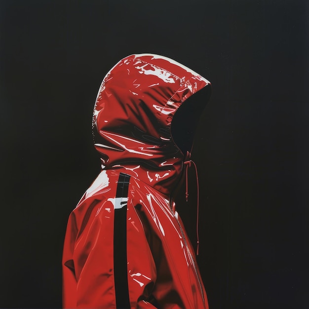 uma pessoa vestindo um casaco de chuva vermelho