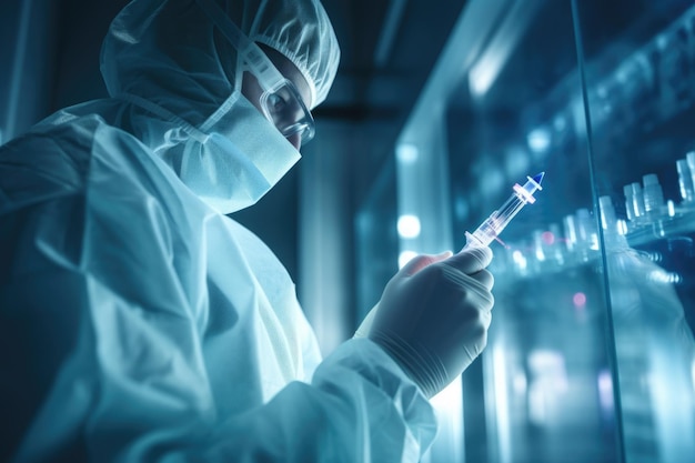 Uma pessoa vestindo um jaleco segurando um frasco Esta imagem pode ser usada para representar pesquisas científicas farmacêuticas ou experimentos médicos