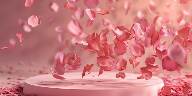 Foto uma pétala de flor rosa está flutuando no ar.