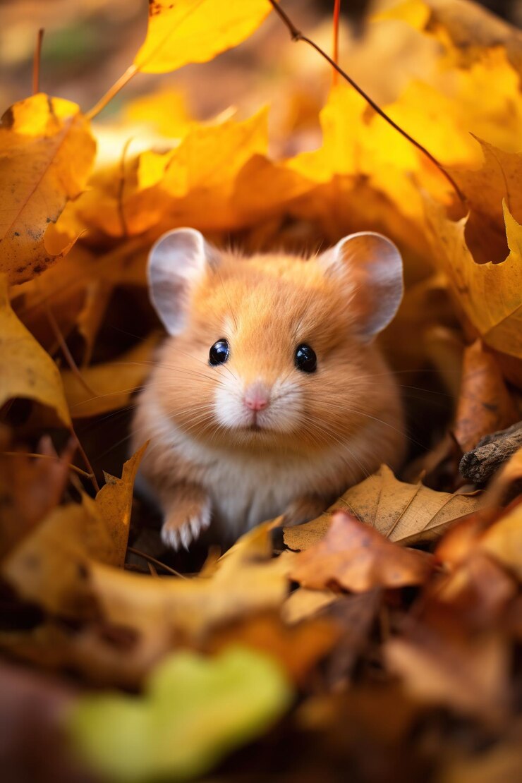 Foto uma pica bonita cercada pelas tonalidades quentes das folhas de outono descansando em um leito de grama verde exuberante