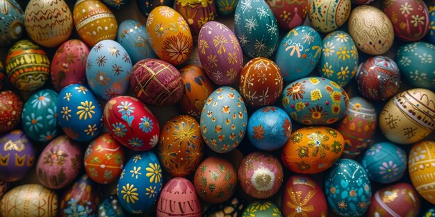 Uma pilha colorida de ovos de Páscoa