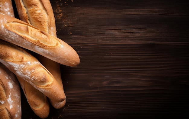 Uma pilha de baguetes em uma mesa de madeira