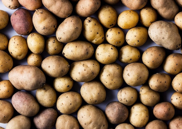 Uma pilha de batatas com a palavra batata no topo