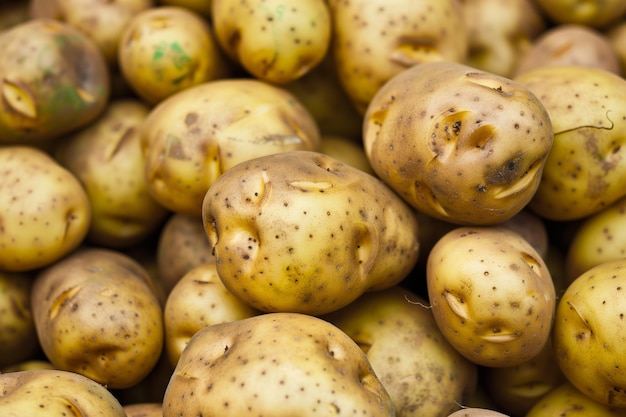 Uma pilha de batatas cruas prontas para processamento