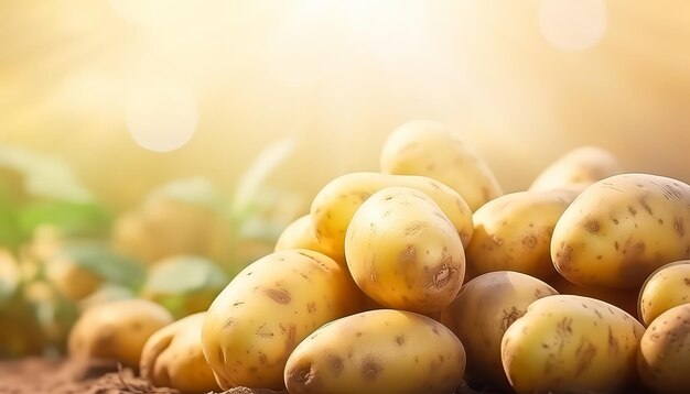 Uma pilha de batatas numa mesa de madeira