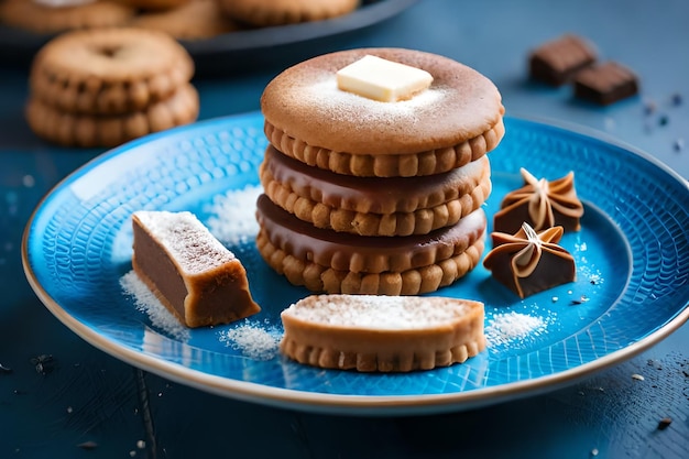 uma pilha de biscoitos com uma fatia de manteiga por cima