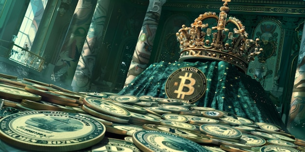 Uma pilha de Bitcoins na mesa