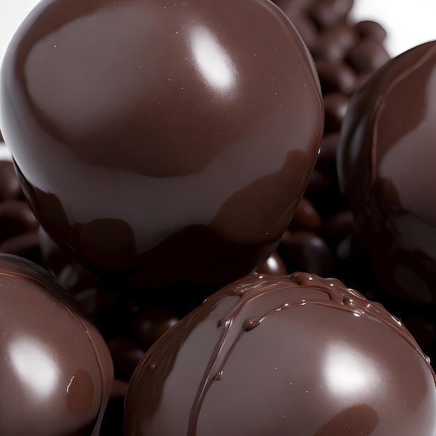Uma pilha de bolas de chocolate com as palavras chocolate ao lado