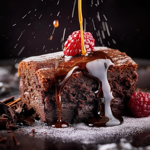 Uma pilha de brownies de chocolate em fundo de madeira com folha de hortelã na padaria caseira superior