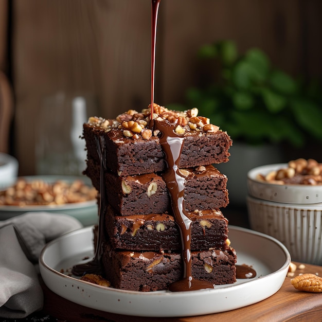 Uma pilha de brownies.