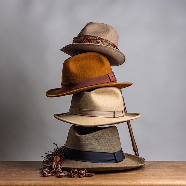 Foto uma pilha de chapéus masculinos v 52