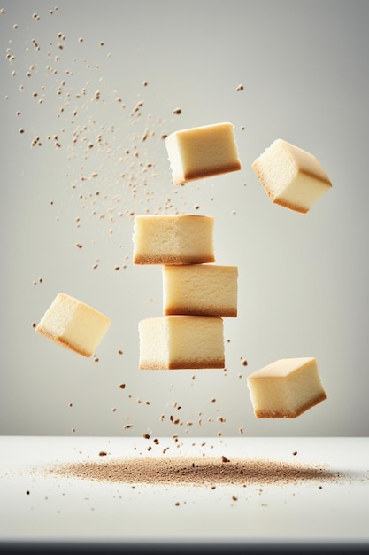 Uma pilha de cubos de queijo com a palavra queijo