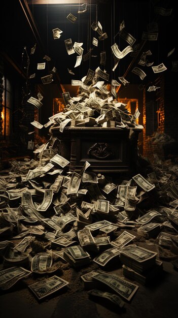 Foto uma pilha de dinheiro com a palavra dólar na parte de baixo