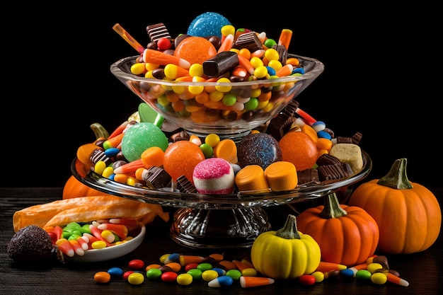 uma pilha de doces em celebração do Halloween