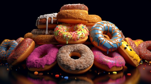 Uma pilha de donuts com sabores diferentes