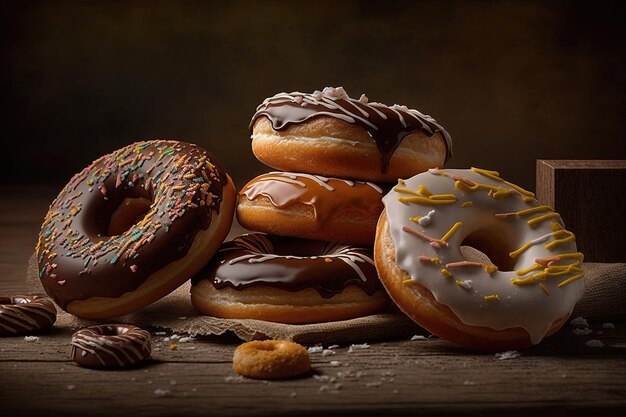 Foto uma pilha de donuts com um dos donuts