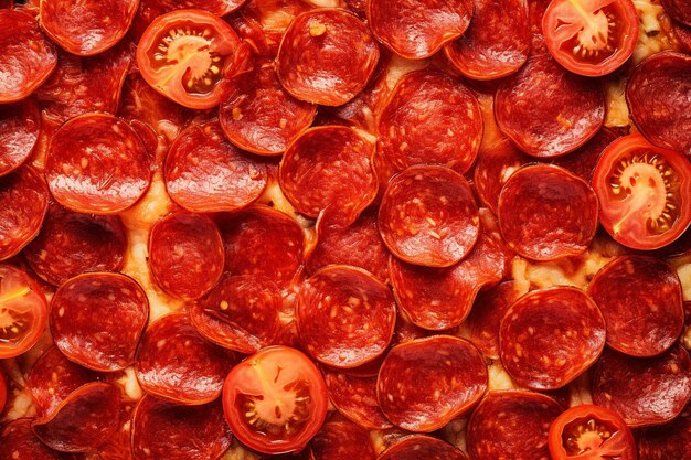 Foto uma pilha de fatias de pepperoni estão em uma mesa