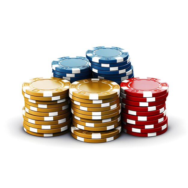 Uma pilha de fichas de pôquer com cores diferentes e as palavras pôquer no topo.