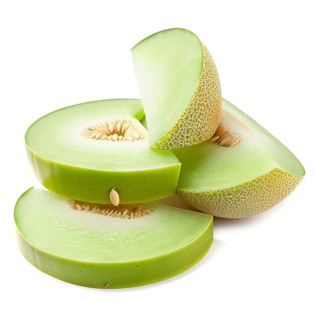 Foto uma pilha de frutas de kiwi cortadas com a palavra melão na parte superior