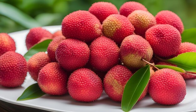 Foto uma pilha de frutas vermelhas e verdes com uma folha verde