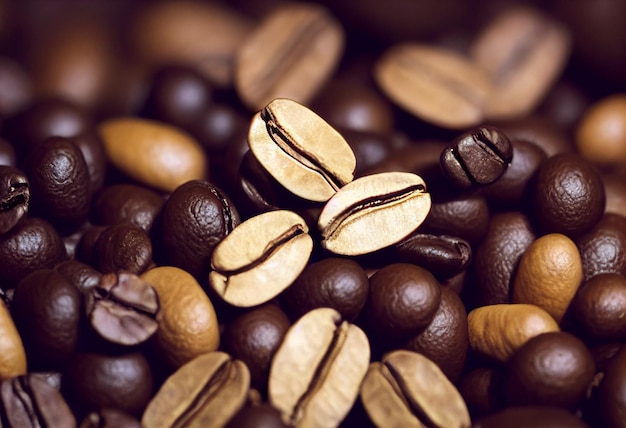 Uma pilha de grãos de café com a palavra café neles