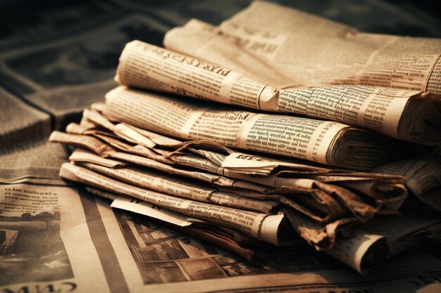 Uma pilha de jornais velhos com a palavra na frente