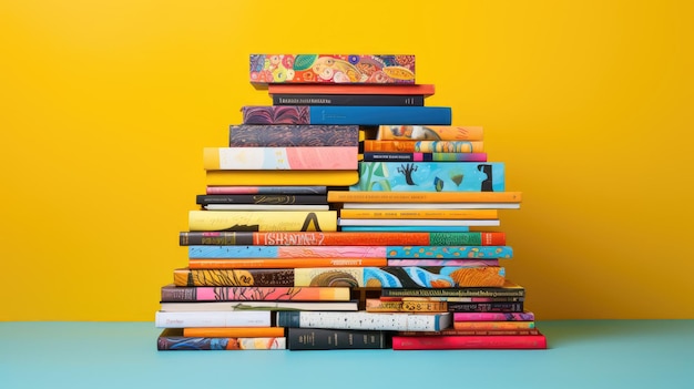 uma pilha de livros coloridos com ilustrações artísticas