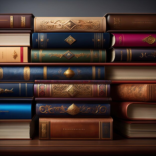 Uma pilha de livros decorativos antigos em uma prateleira Ler é divertido Bookworm Volumes e volumes