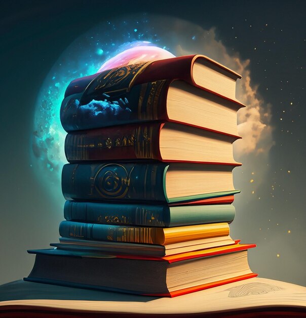 Foto uma pilha de livros é uma porta de entrada para novos mundos e sabedoria infinita