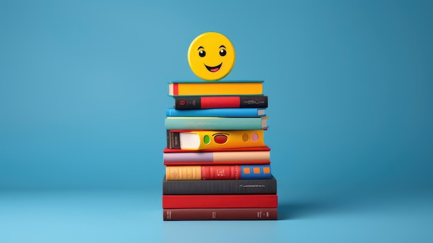 Uma pilha de livros emoji com capas coloridas