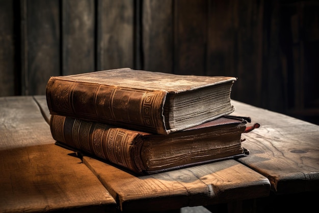 Foto uma pilha de livros velhos em uma mesa de madeira