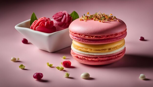 uma pilha de macarrão rosa e branco e sanduíches de queijo