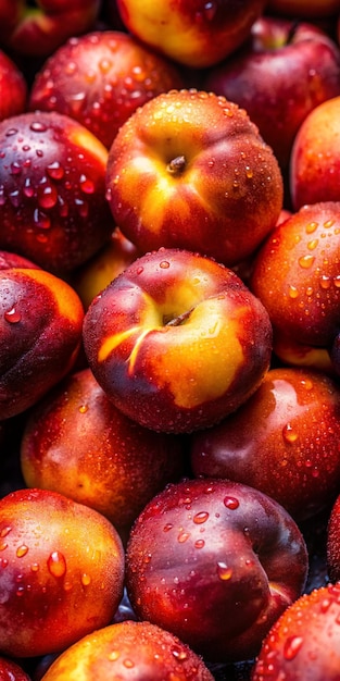 uma pilha de maçãs com gotas de água sobre elas