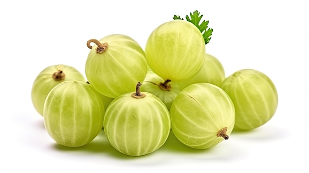uma pilha de melões verdes com uma folha verde em cima.