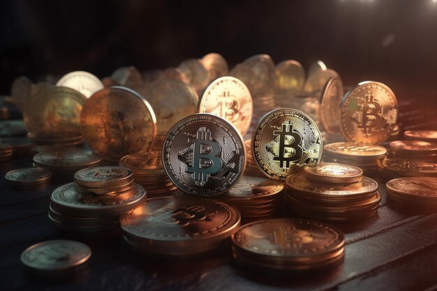Uma pilha de moedas com o símbolo de uma moeda no topo.