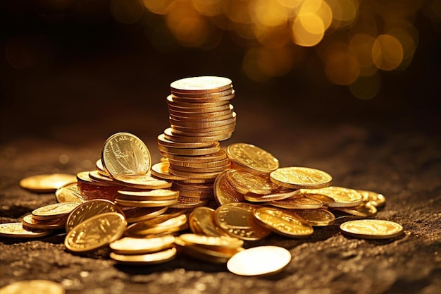 uma pilha de moedas de ouro com uma vela no meio.